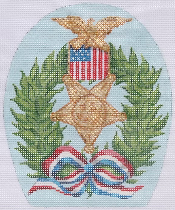 Happy Memorial Day Wreath with Medal and Patriotic Ribbon May Needlepoint Canvas Stand Up (Kate Dickerson)