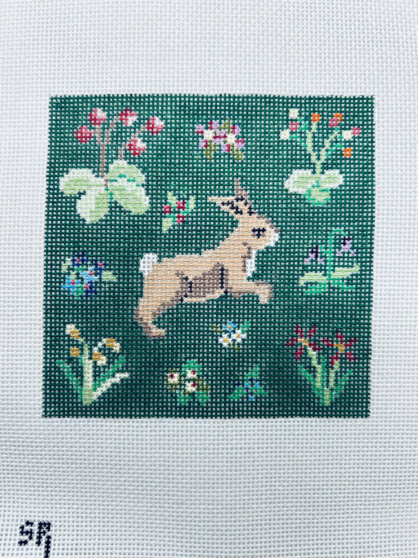 Cluny Rabbits Needlepoint Canvas, Coaster Set
