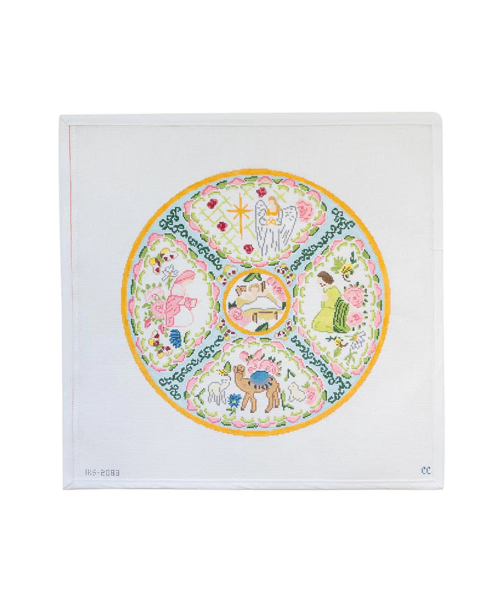 Nativity Famille Rose Needlepoint Canvas (Initial K)