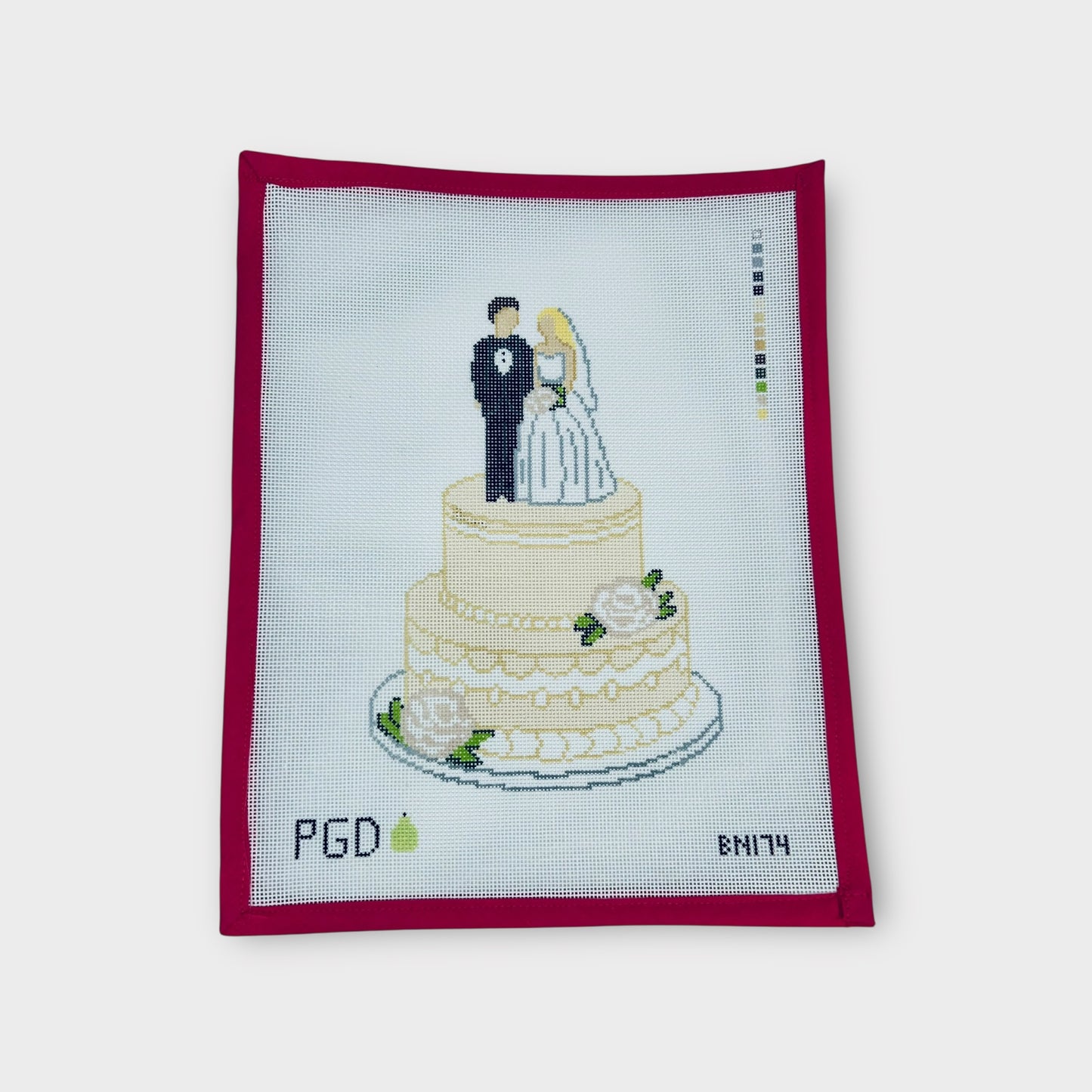Wedding Cake with White Icing Flowers Needlepoint Canvas