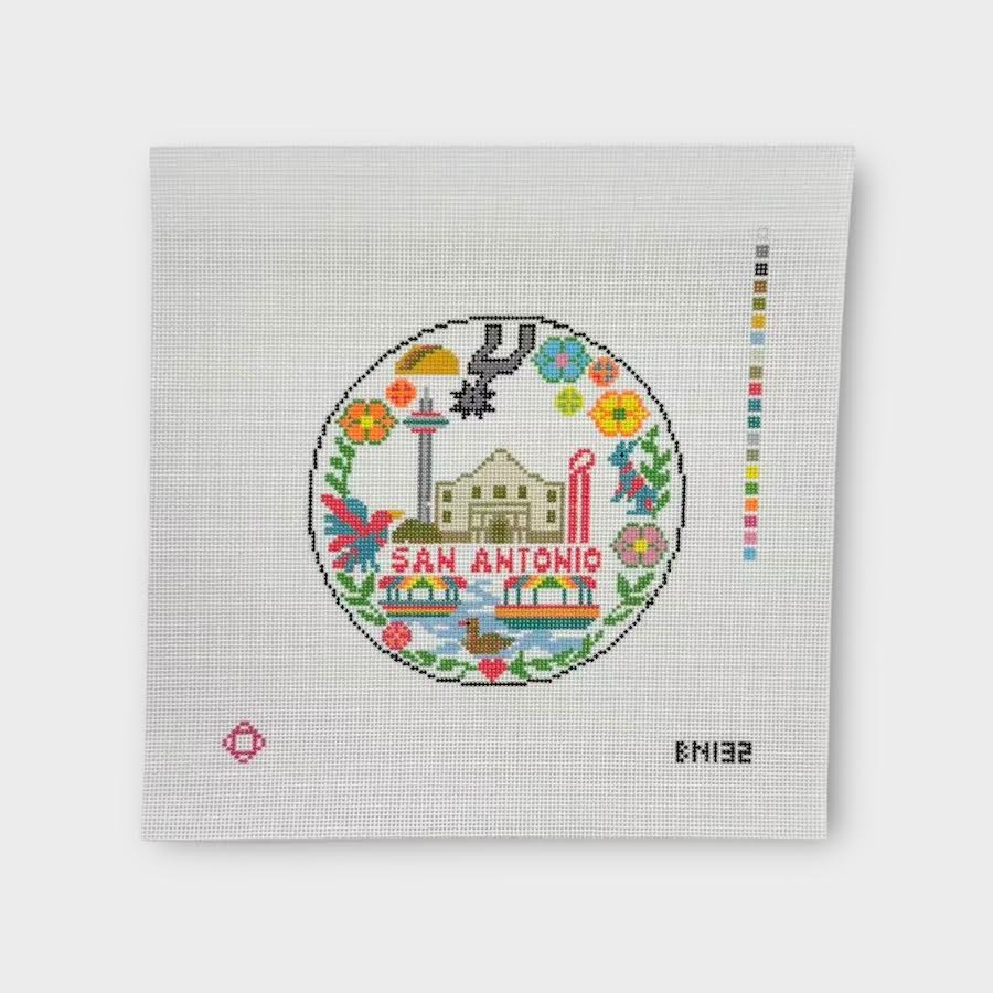 San Antonio Travel Round Needlepoint Ornament Canvas