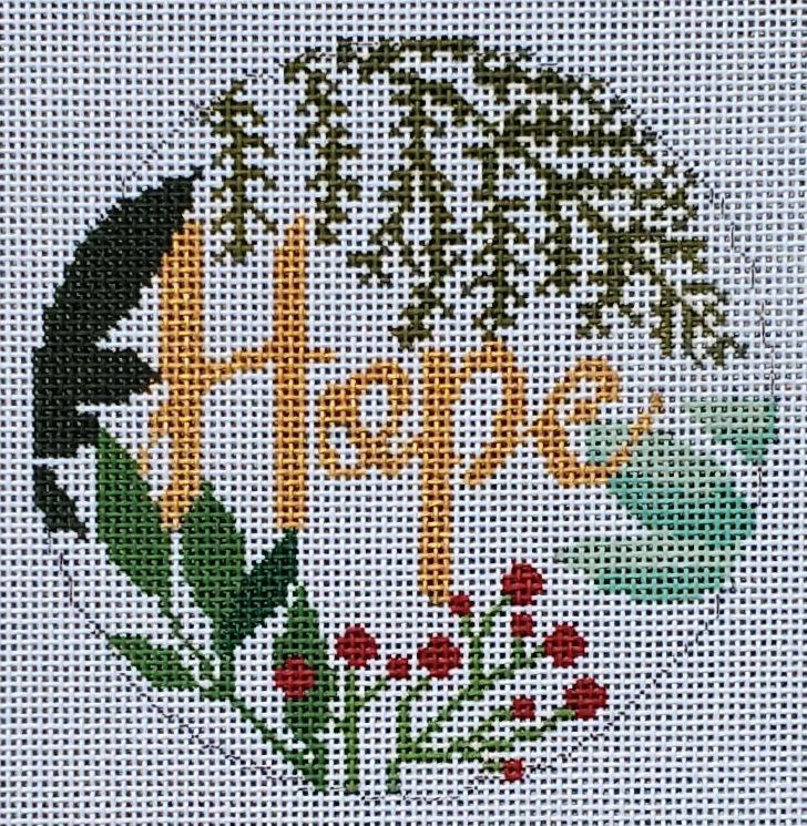 Hope White/Gold Needlepoint Ornament  Canvas