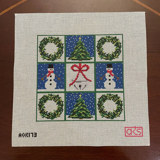 Christmas Tic Tac Toe Needlepoint Tray Insert Canvas