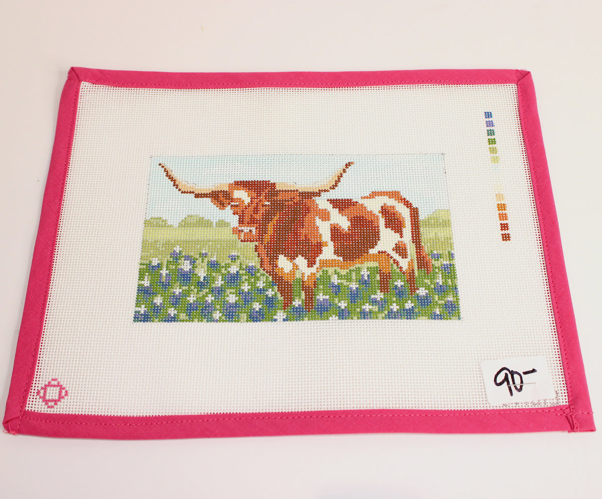 Longhorn Bluebonnet Clutch Insert Needlepoint Canvas