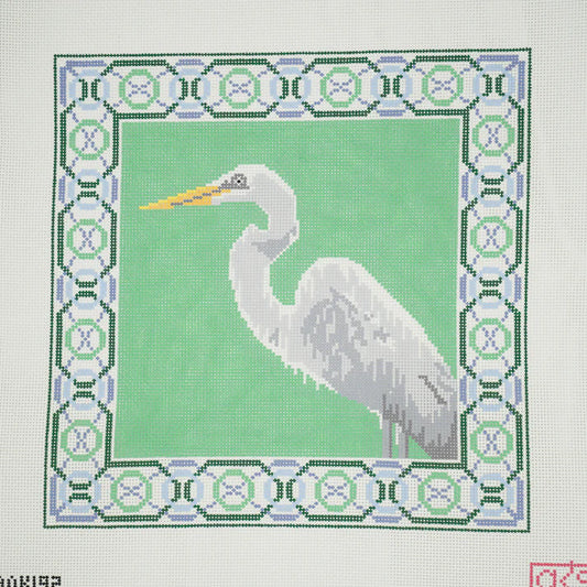 Great Egret Standing Needlepoint Pillow Canvas