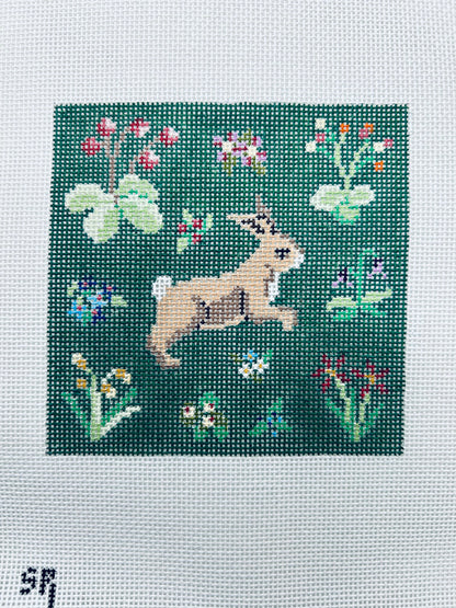 Cluny Rabbits Needlepoint Canvas, Coaster Set