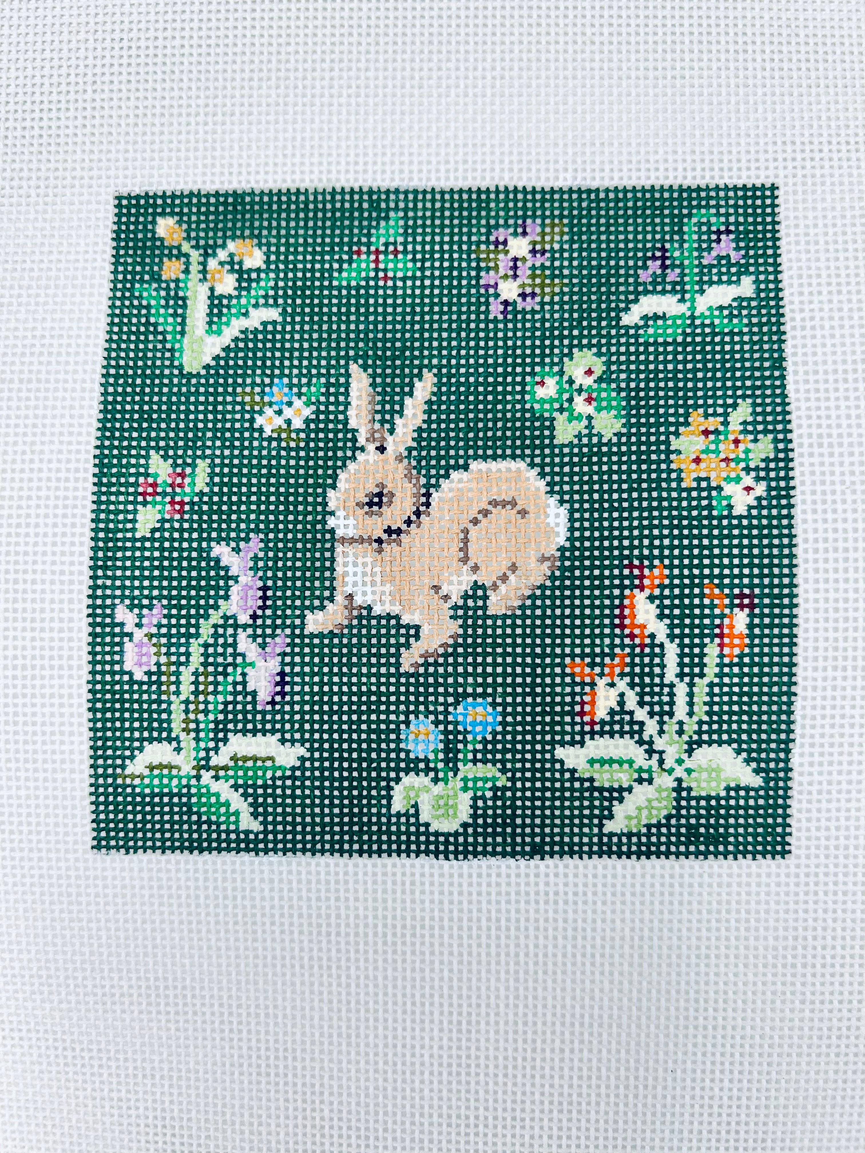 Cluny Rabbits Needlepoint Canvas, Coaster Set