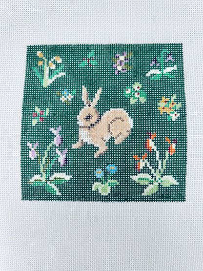 Cluny Rabbits Needlepoint Canvas, Coaster Set
