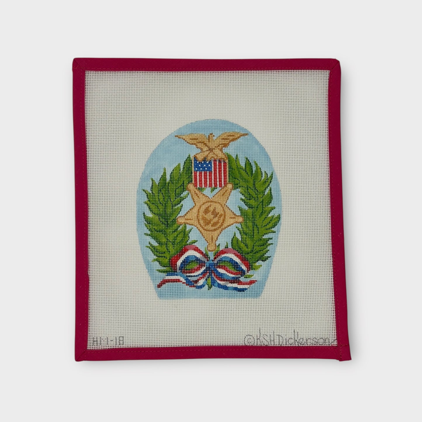 Happy Memorial Day Wreath with Medal and Patriotic Ribbon May Needlepoint Canvas Stand Up (Kate Dickerson)