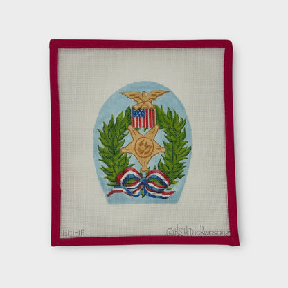 Happy Memorial Day Wreath with Medal and Patriotic Ribbon May Needlepoint Canvas Stand Up (Kate Dickerson)