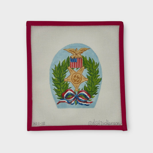 Happy Memorial Day Wreath with Medal and Patriotic Ribbon May Needlepoint Canvas Stand Up (Kate Dickerson)