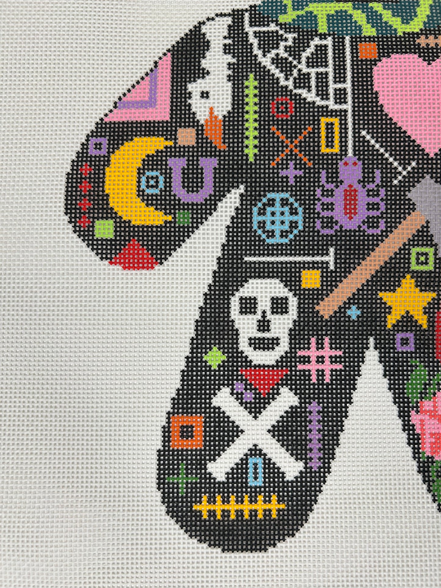 Voodoo Doll Rose and Flame Needlepoint Pillow