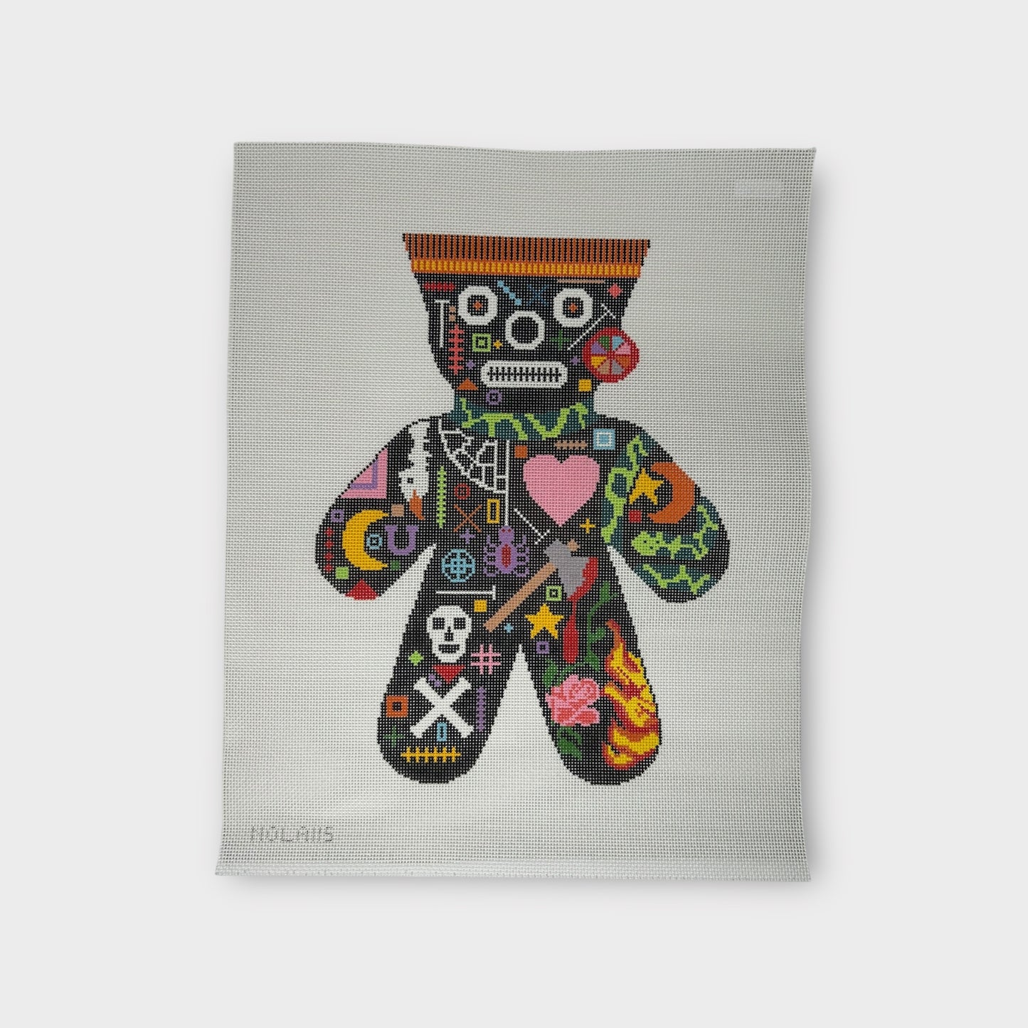 Voodoo Doll Rose and Flame Needlepoint Pillow