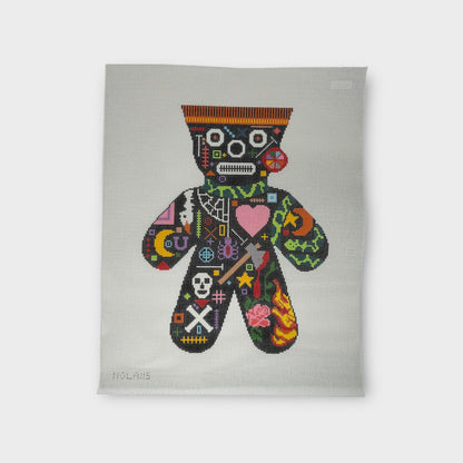 Voodoo Doll Rose and Flame Needlepoint Pillow
