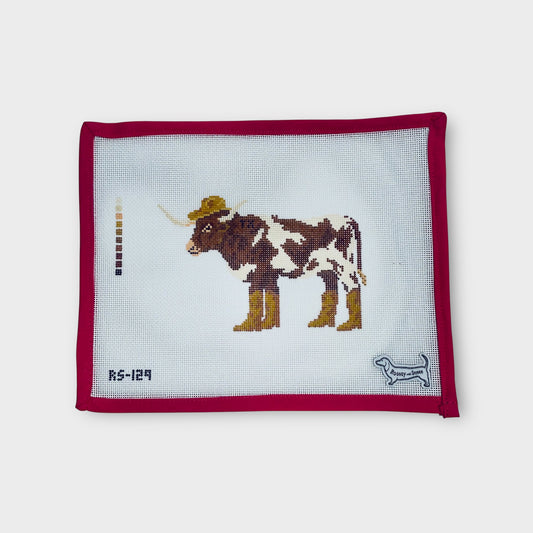 Longhorn in Boots Needlepoint Canvas