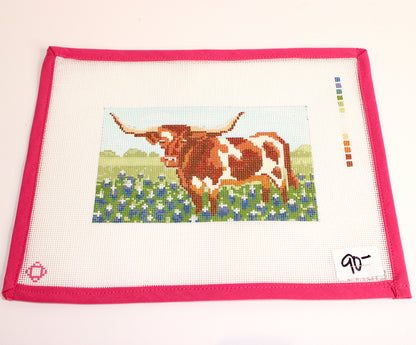 Longhorn Bluebonnet Clutch Insert Needlepoint Canvas
