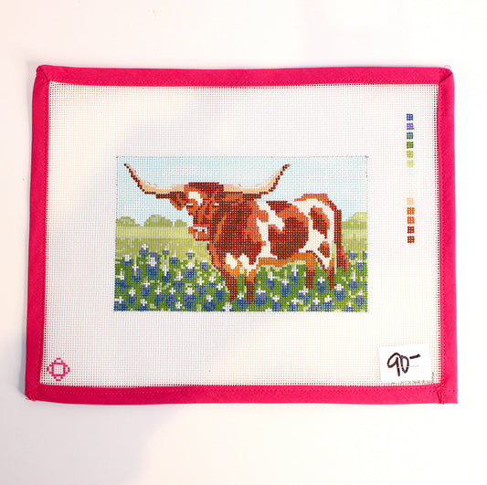 Longhorn Bluebonnet Clutch Insert Needlepoint Canvas