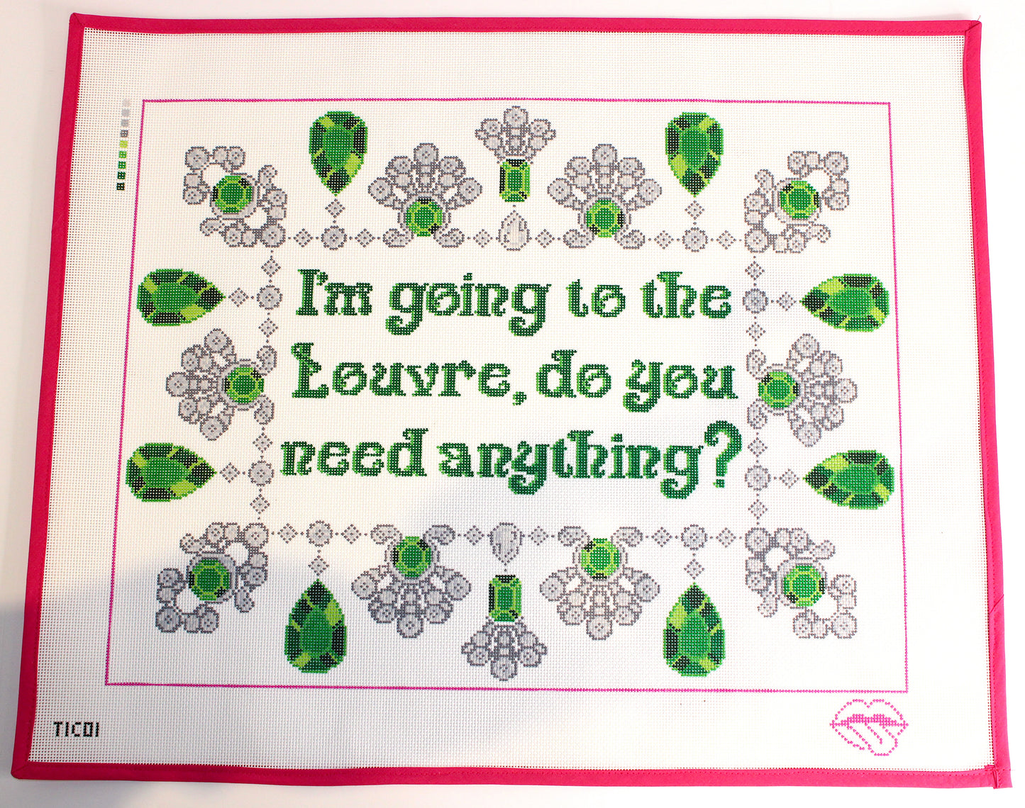 "A Souvenir from Paris" Pillow Needlepoint Canvas (Tongue-in-Chic)