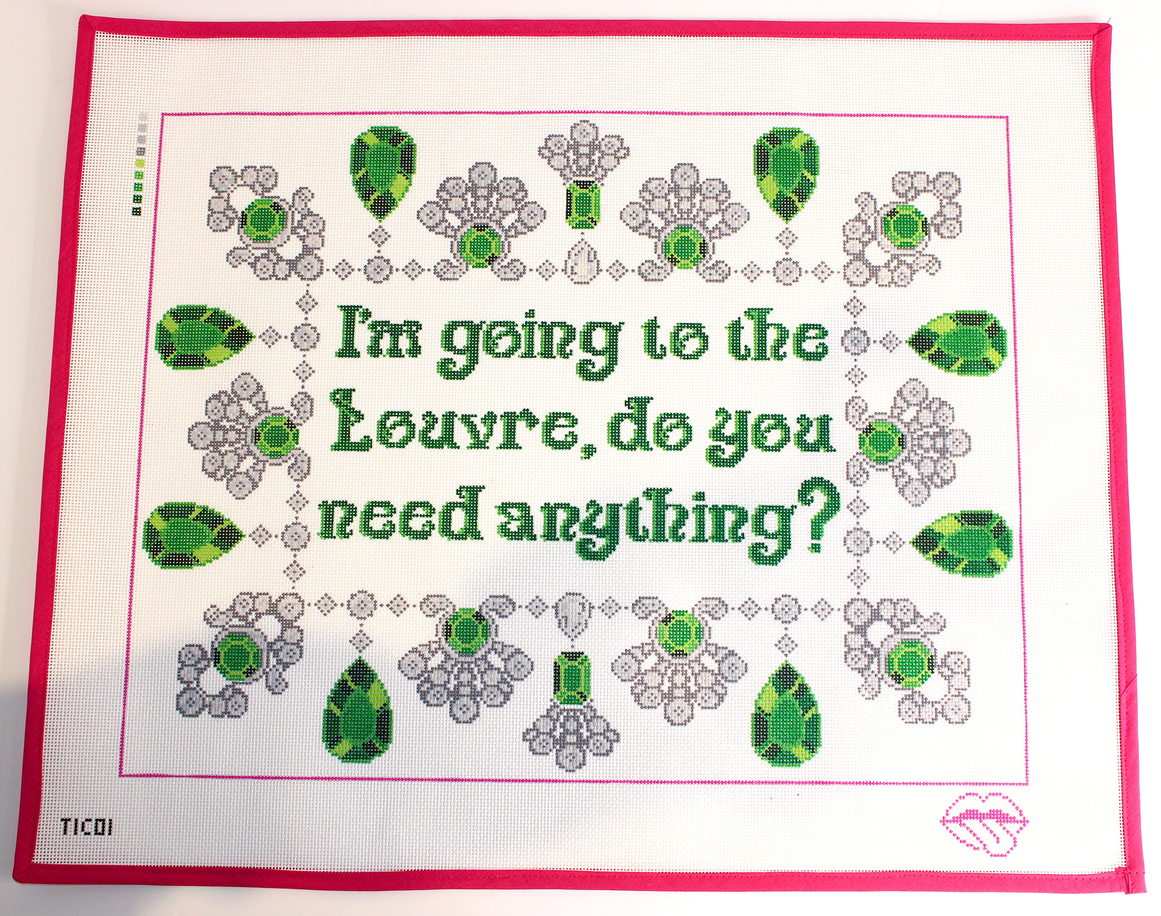 "A Souvenir from Paris" Pillow Needlepoint Canvas (Tongue-in-Chic)