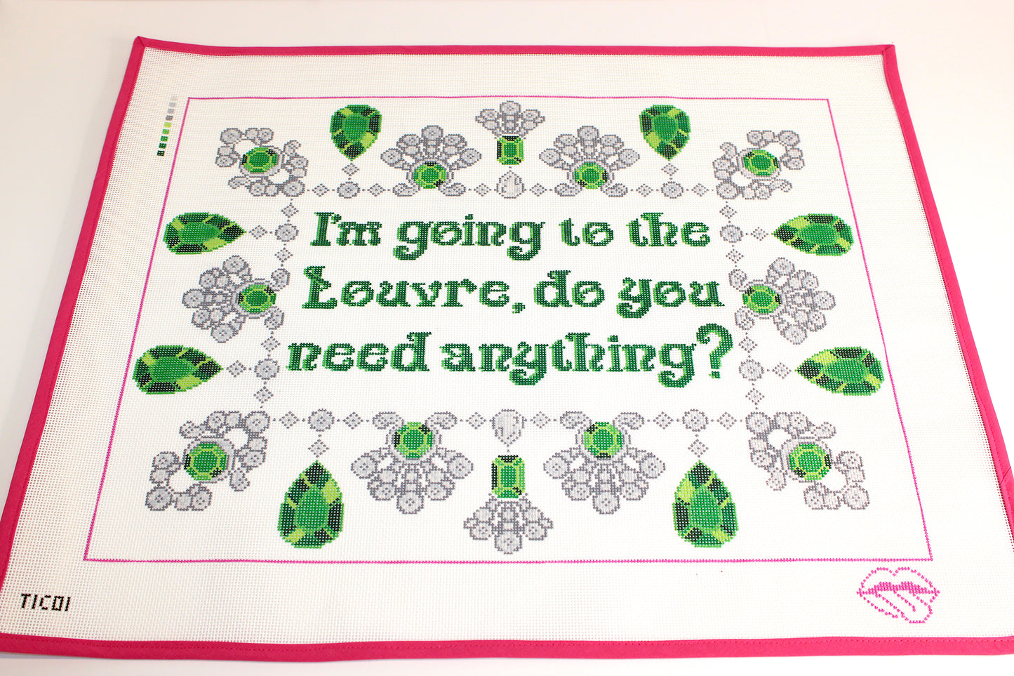 "A Souvenir from Paris" Pillow Needlepoint Canvas (Tongue-in-Chic)