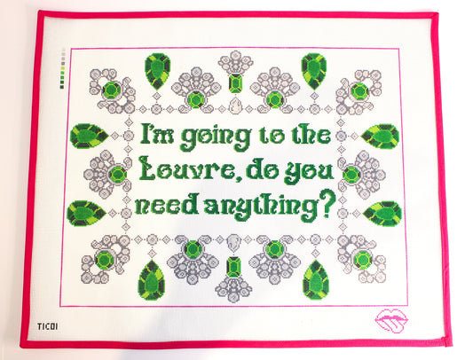 "A Souvenir from Paris" Pillow Needlepoint Canvas (Tongue-in-Chic)