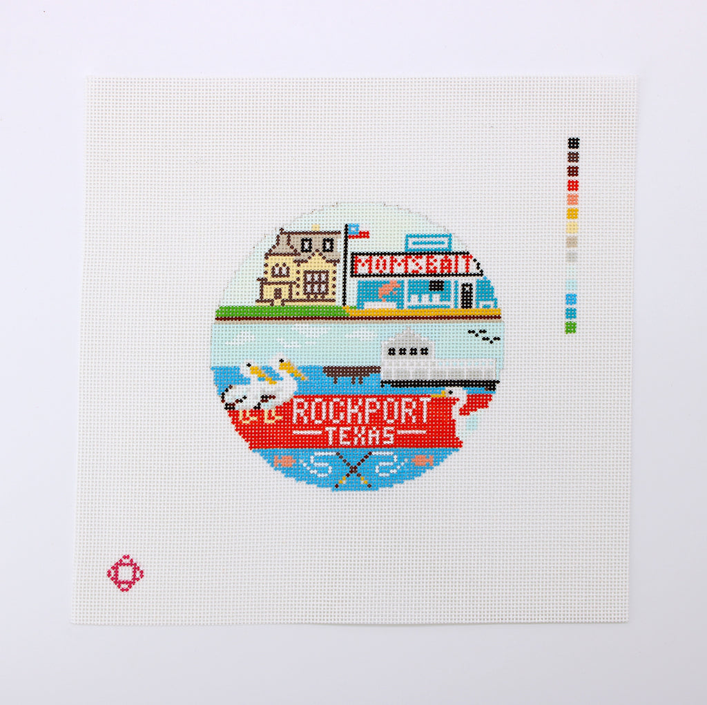 Rockport Travel Round Needlepoint Ornament Canvas