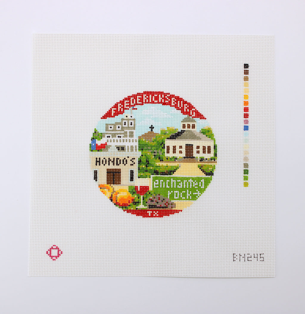 Fredericksburg Travel Round Needlepoint Ornament Canvas