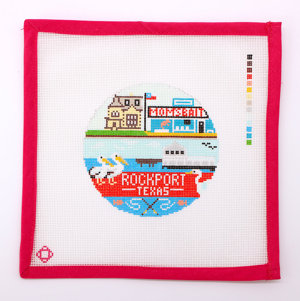 Rockport Travel Round Needlepoint Ornament Canvas
