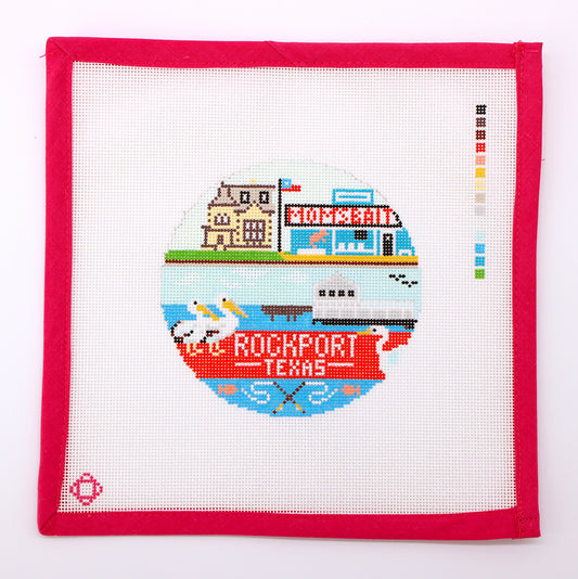 Rockport Travel Round Needlepoint Ornament Canvas