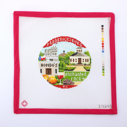 Fredericksburg Travel Round Needlepoint Ornament Canvas