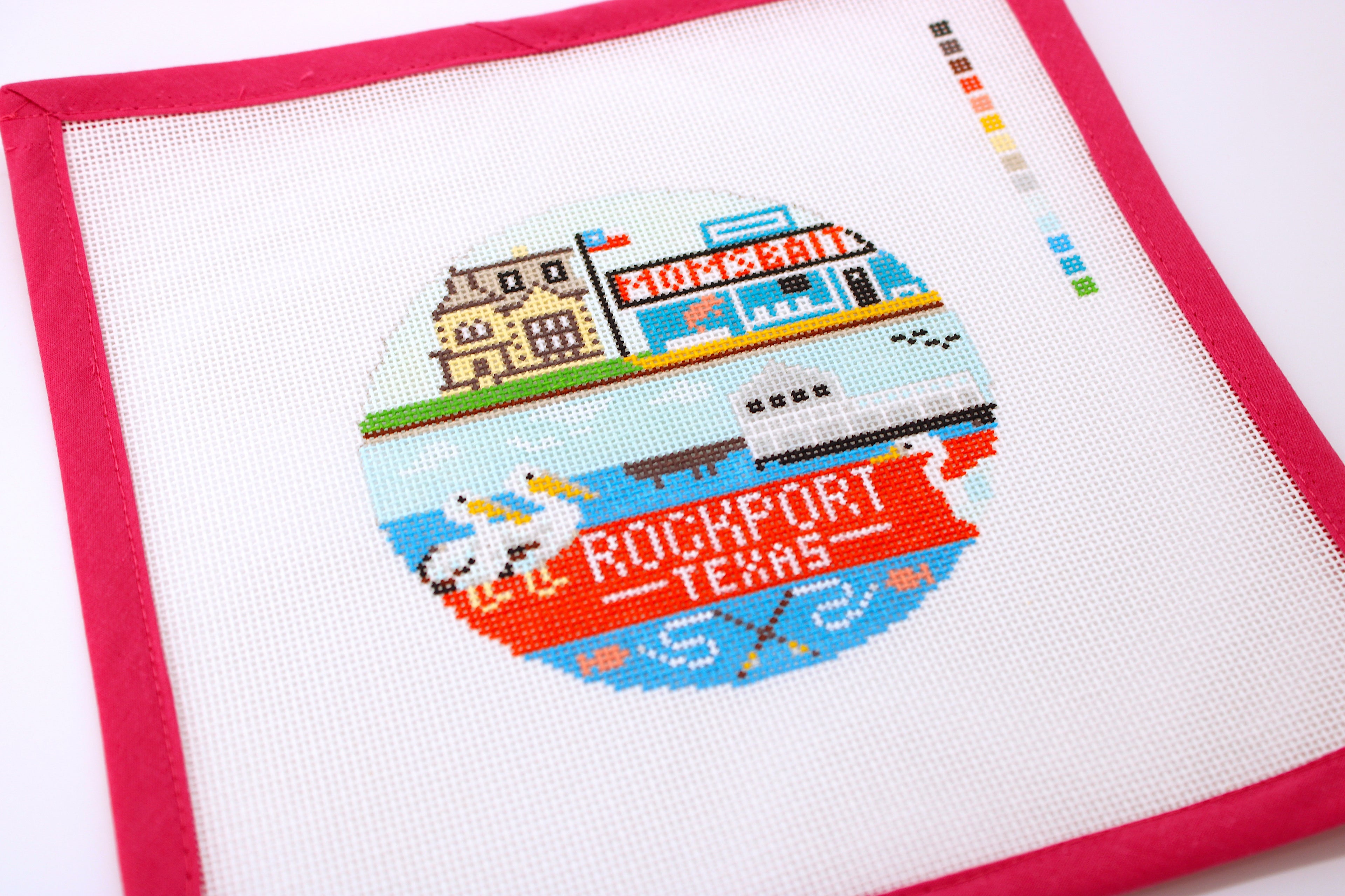 Rockport Travel Round Needlepoint Ornament Canvas