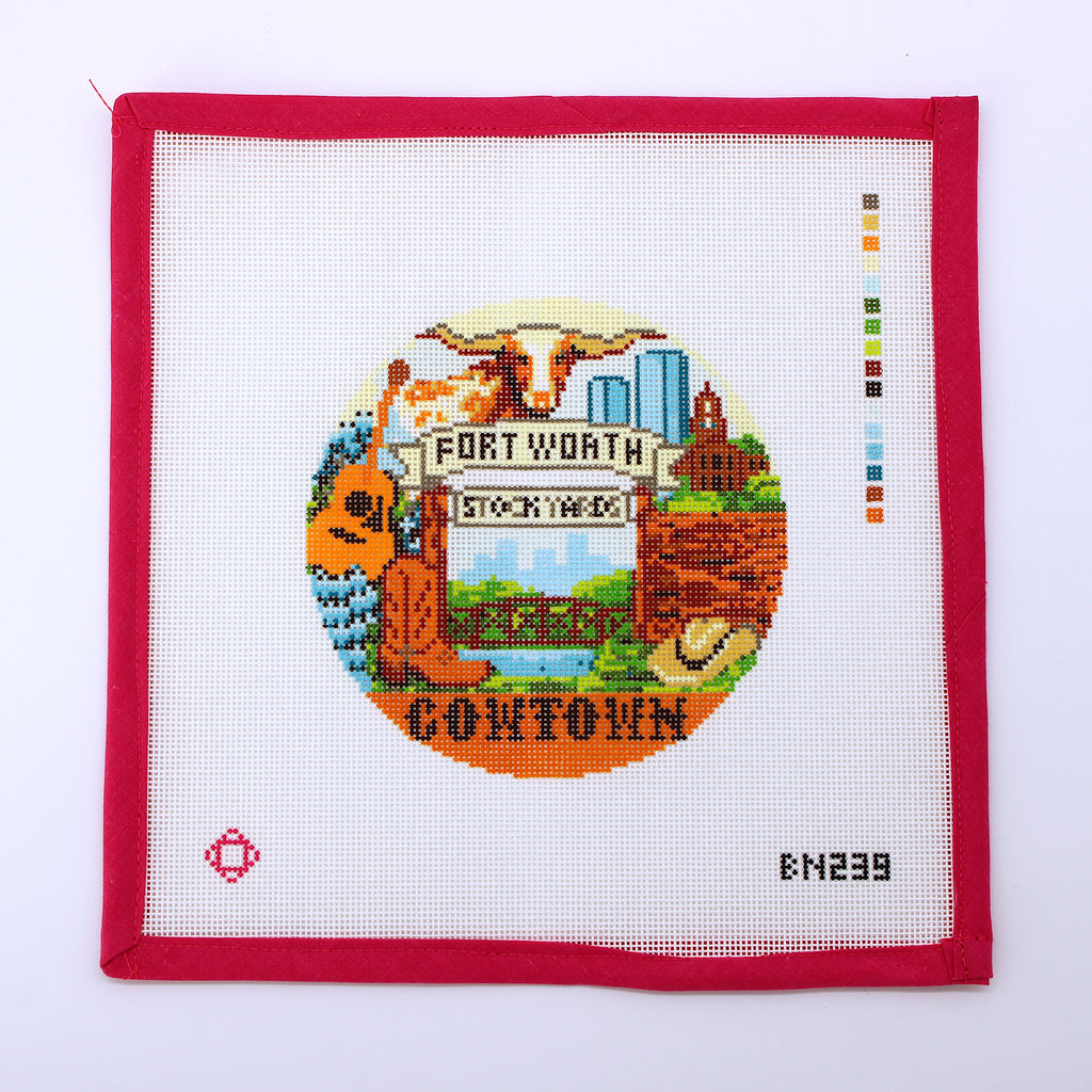 Fort Worth Cowtown Round Needlepoint Canvas