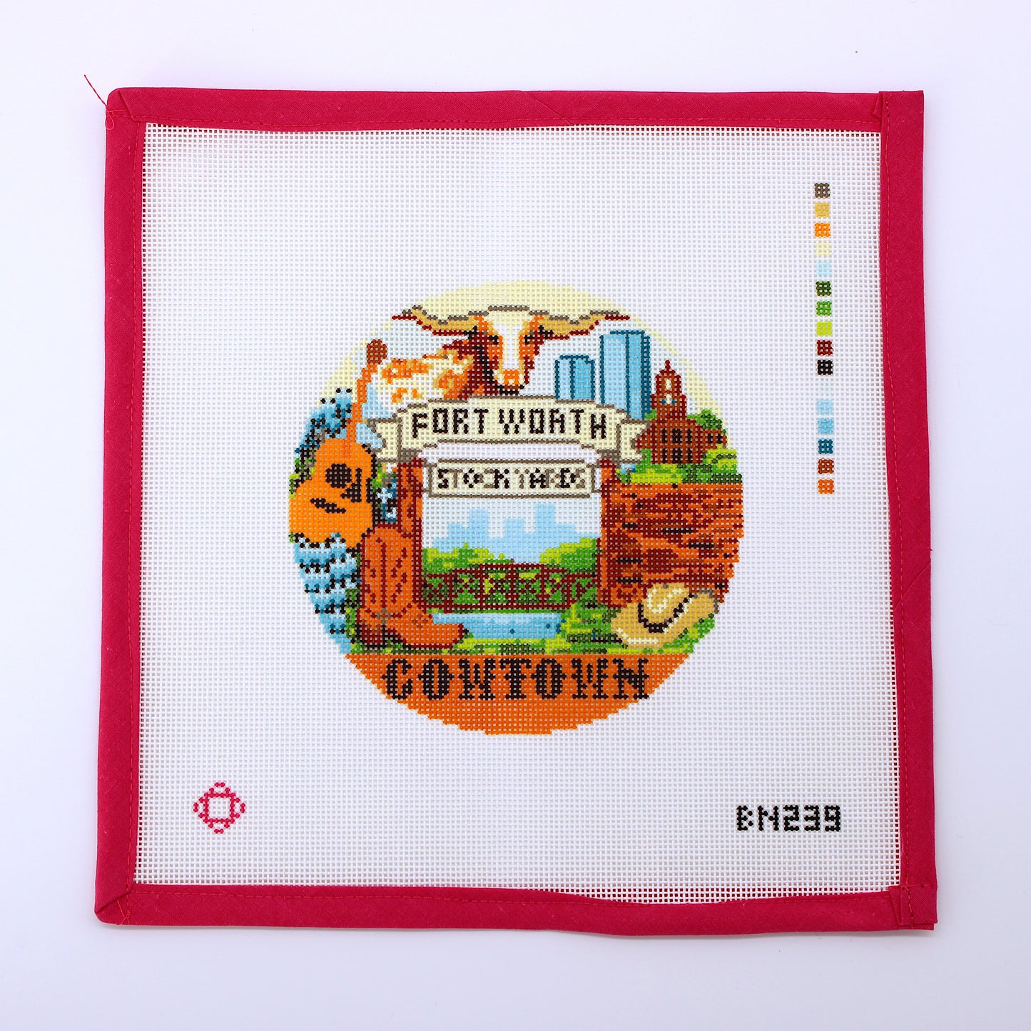 Fort Worth Cowtown Round Needlepoint Canvas
