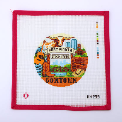 Fort Worth Cowtown Round Needlepoint Canvas
