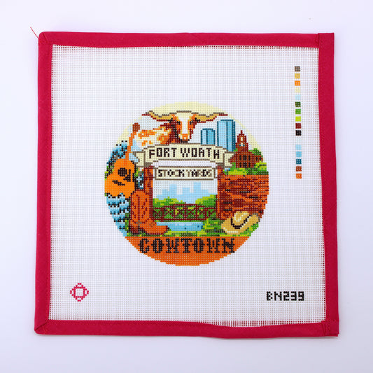 Fort Worth Cowtown Round Needlepoint Canvas