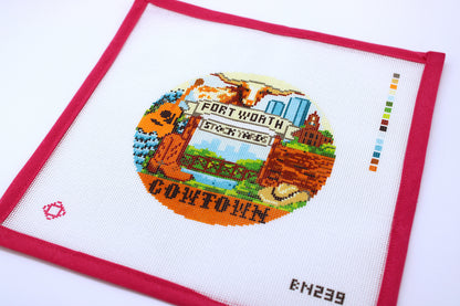 Fort Worth Cowtown Round Needlepoint Canvas