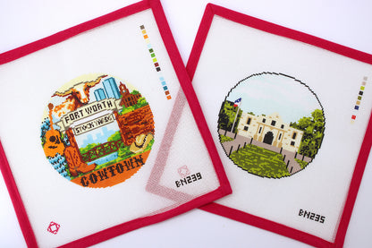 Fort Worth Cowtown Round Needlepoint Canvas