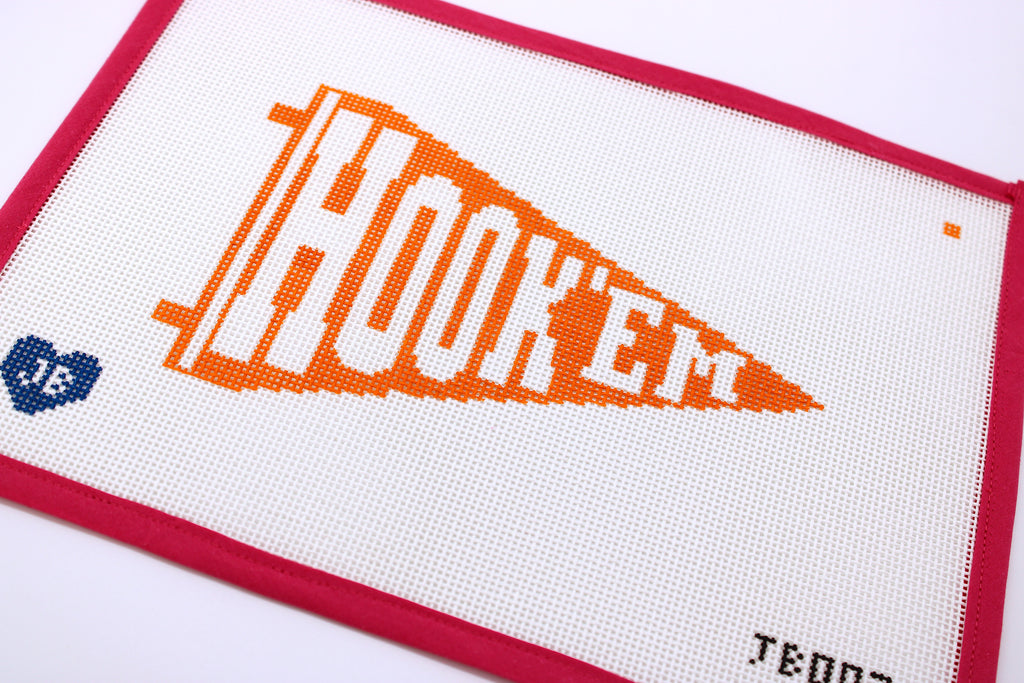 Hook 'Em Pennant Needlepoint Canvas (Jocelyn Bezner Designs)