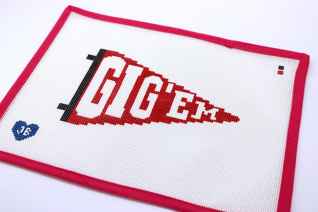 Gig 'Em Pennant Needlepoint Canvas (Jocelyn Bezner Designs)
