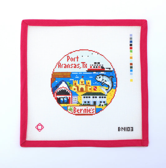 Port Aransas Travel Round Needlepoint Canvas