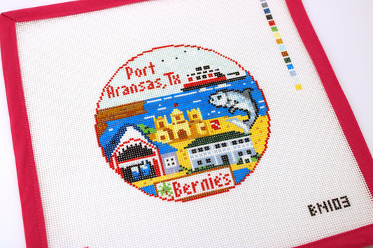 Port Aransas Travel Round Needlepoint Canvas