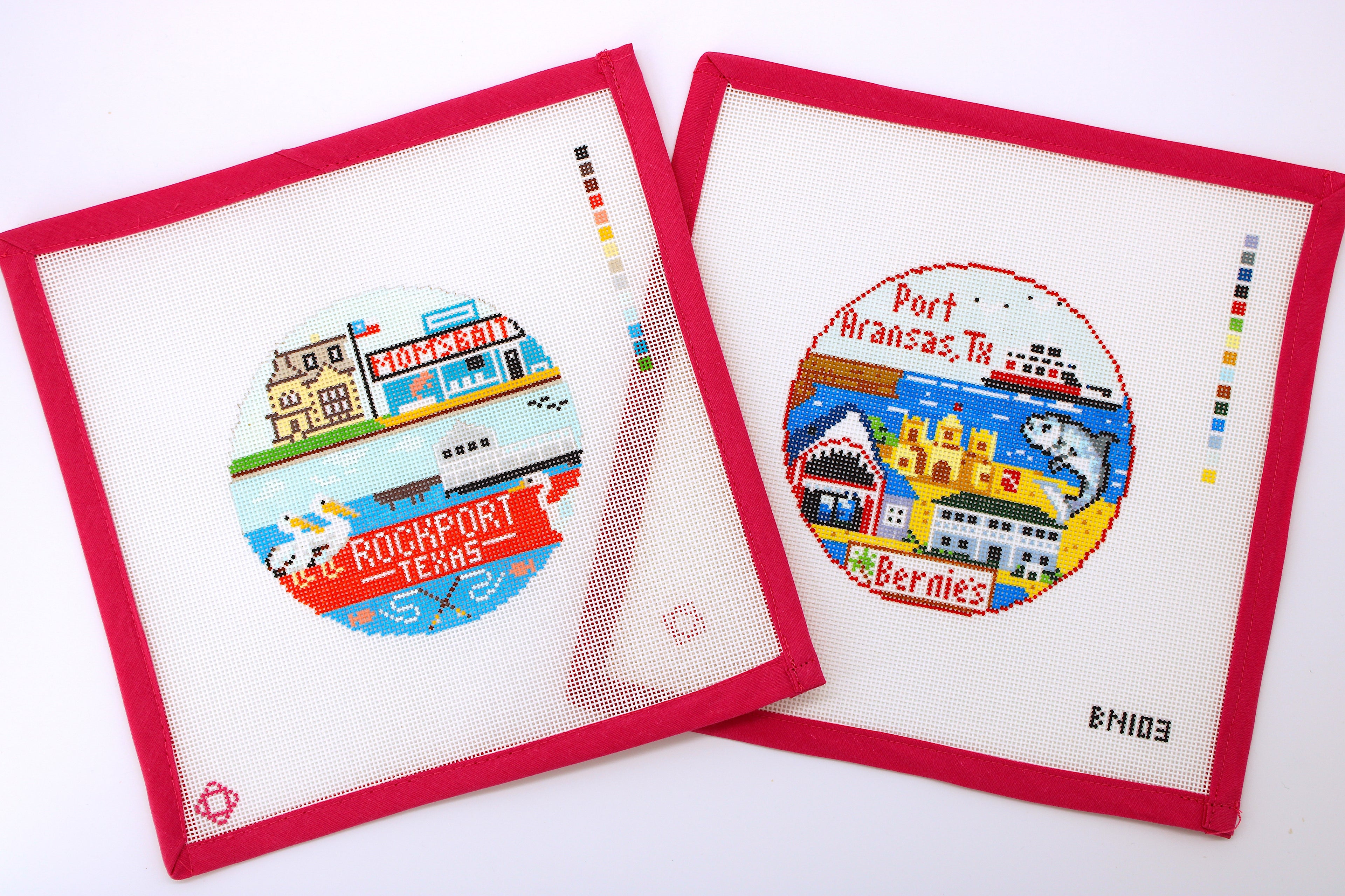 Port Aransas Travel Round Needlepoint Canvas