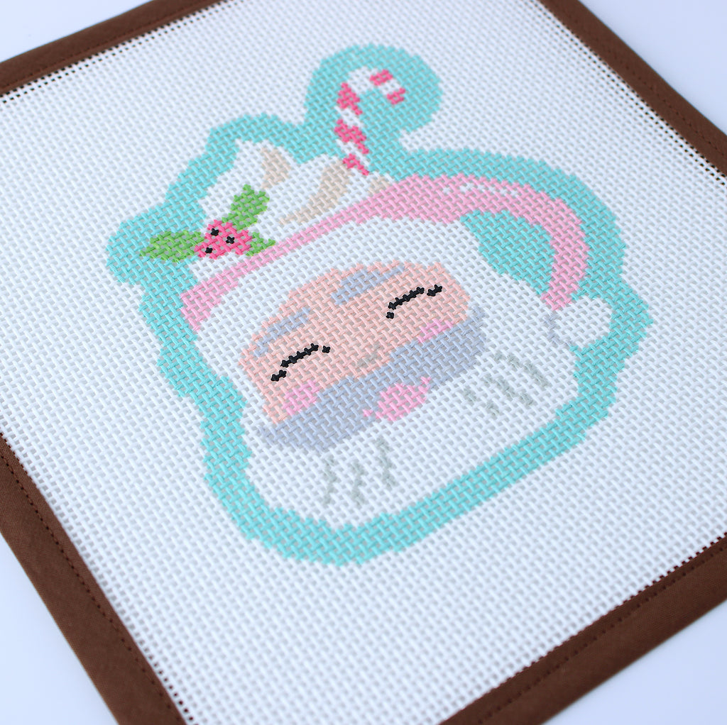 Santa Mug Handpainted Needlepoint Canvas (Mercy Bird)