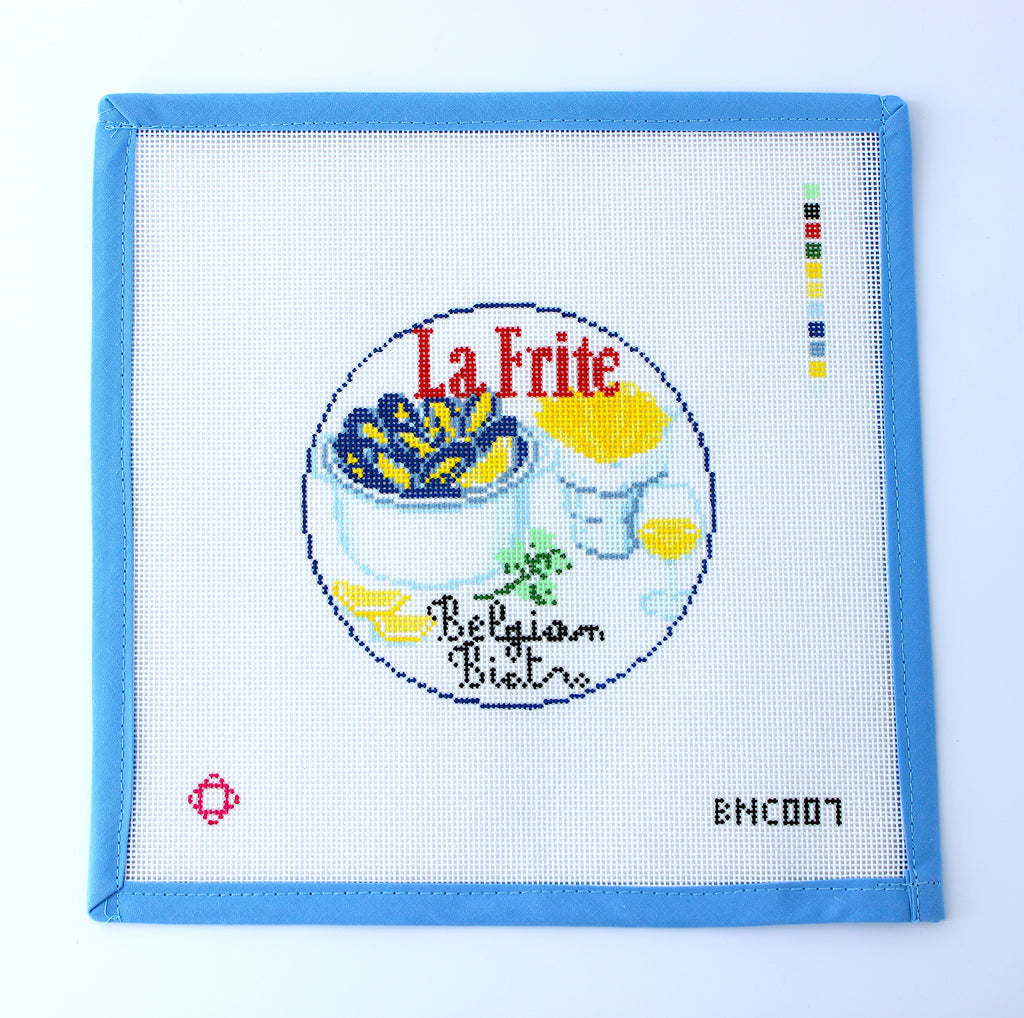 La Frite Belgian Bistro ROUND Ornament Needlepoint Canvas