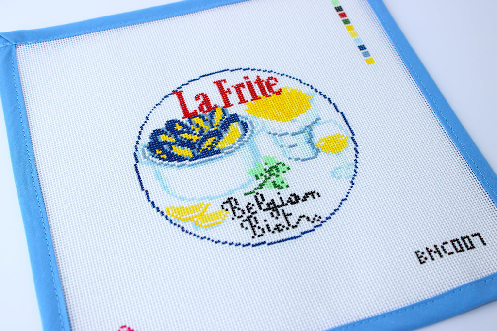 La Frite Belgian Bistro ROUND Ornament Needlepoint Canvas