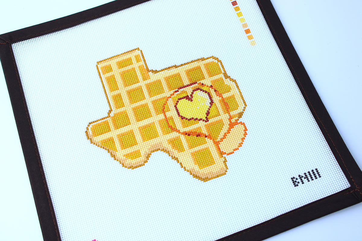 I Heart Texas Waffle Needlepoint Ornament Canvas