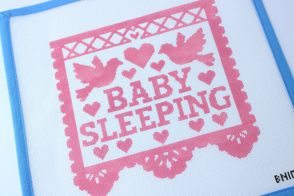 Baby Sleeping (Pink) Papel Picado Needlepoint Sign
