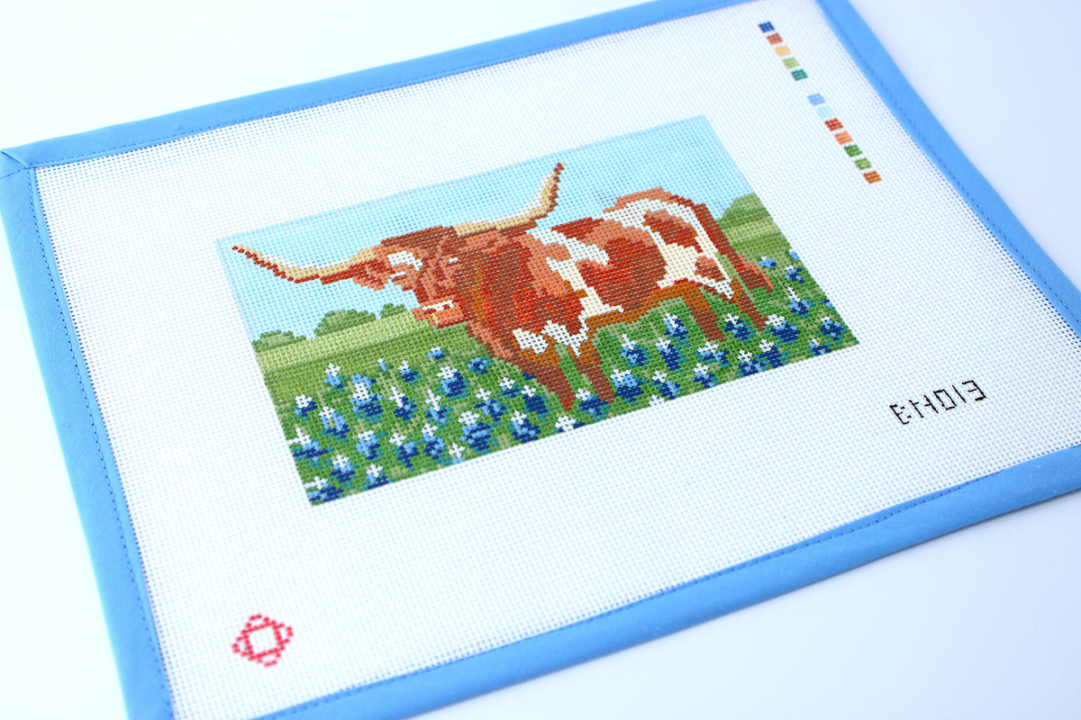 Longhorn Bluebonnet Clutch Insert Needlepoint Canvas