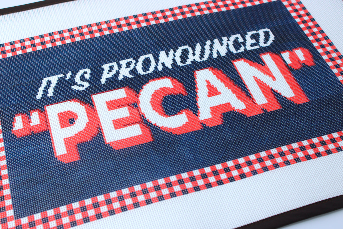 It's Pronounced Pecan Blue Needlepoint Pillow Canvas