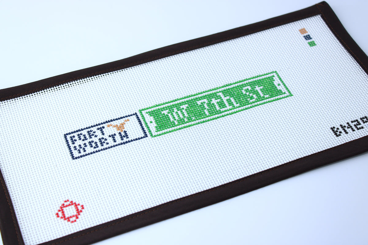 W. 7th Street Sign Fort Worth Needlepoint Key Fob Canvas